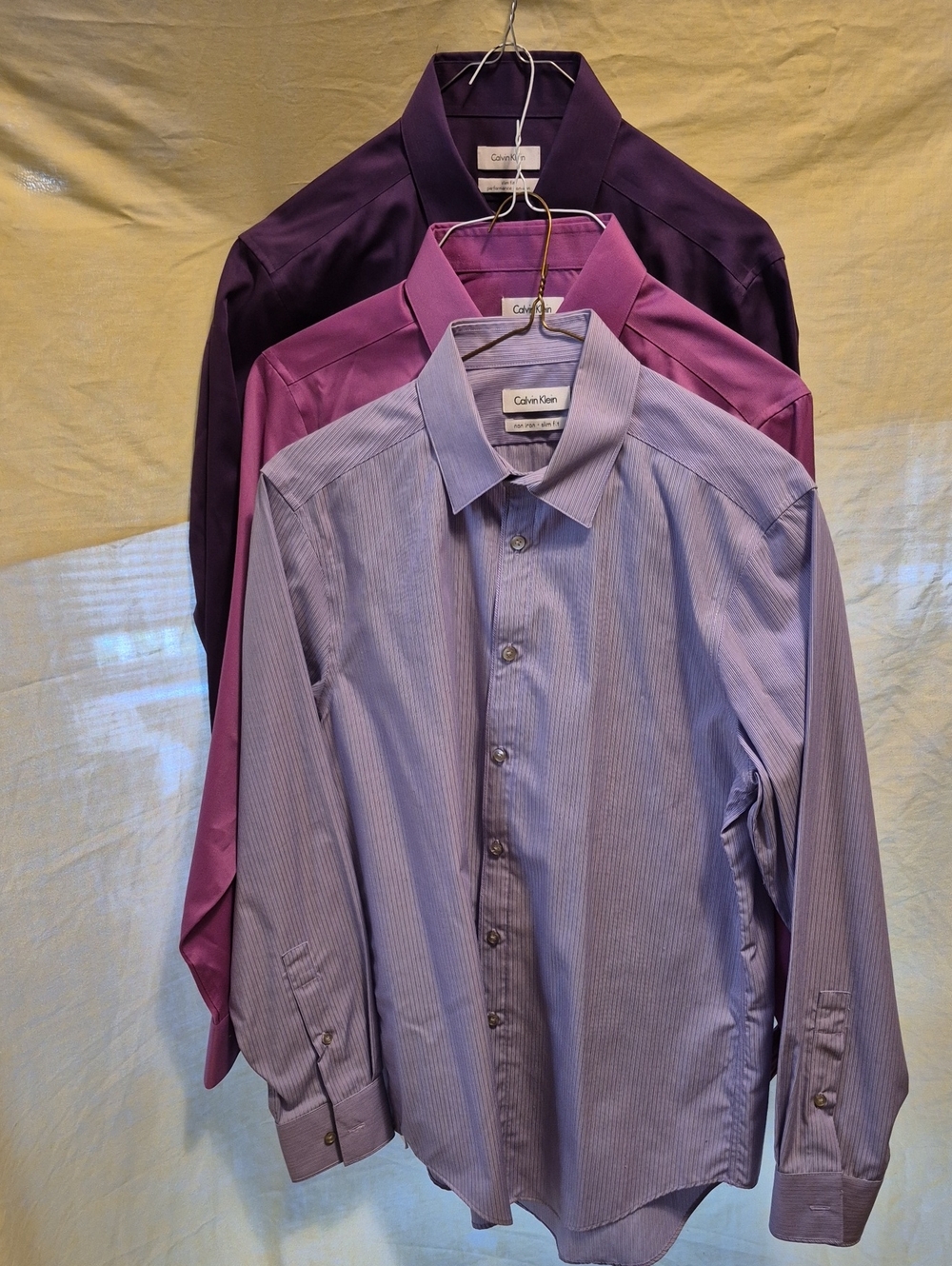 Calvin Klein Men’s Dress Shirts - Light Lavender, Rose Pink, Deep Purple Set